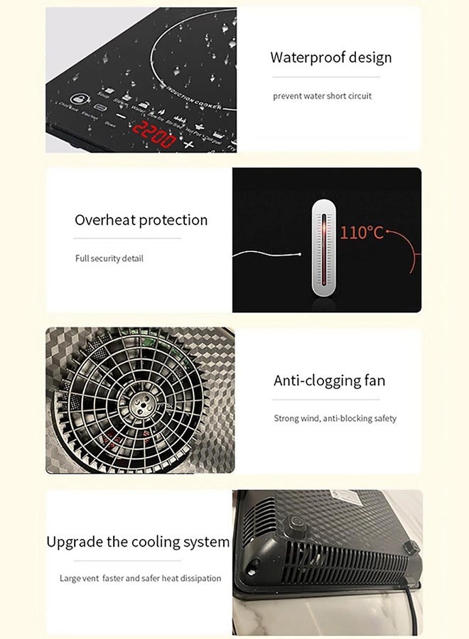 الحلم موقد حث كهربائي محمول 2200 واط، سطح طهي بلمس مع 8 برامج مسبقة، موقد حث مدمج للاستخدام المنزلي والفنادق والمطاعم والكرفانات والاستخدام الخارجي - Image 3